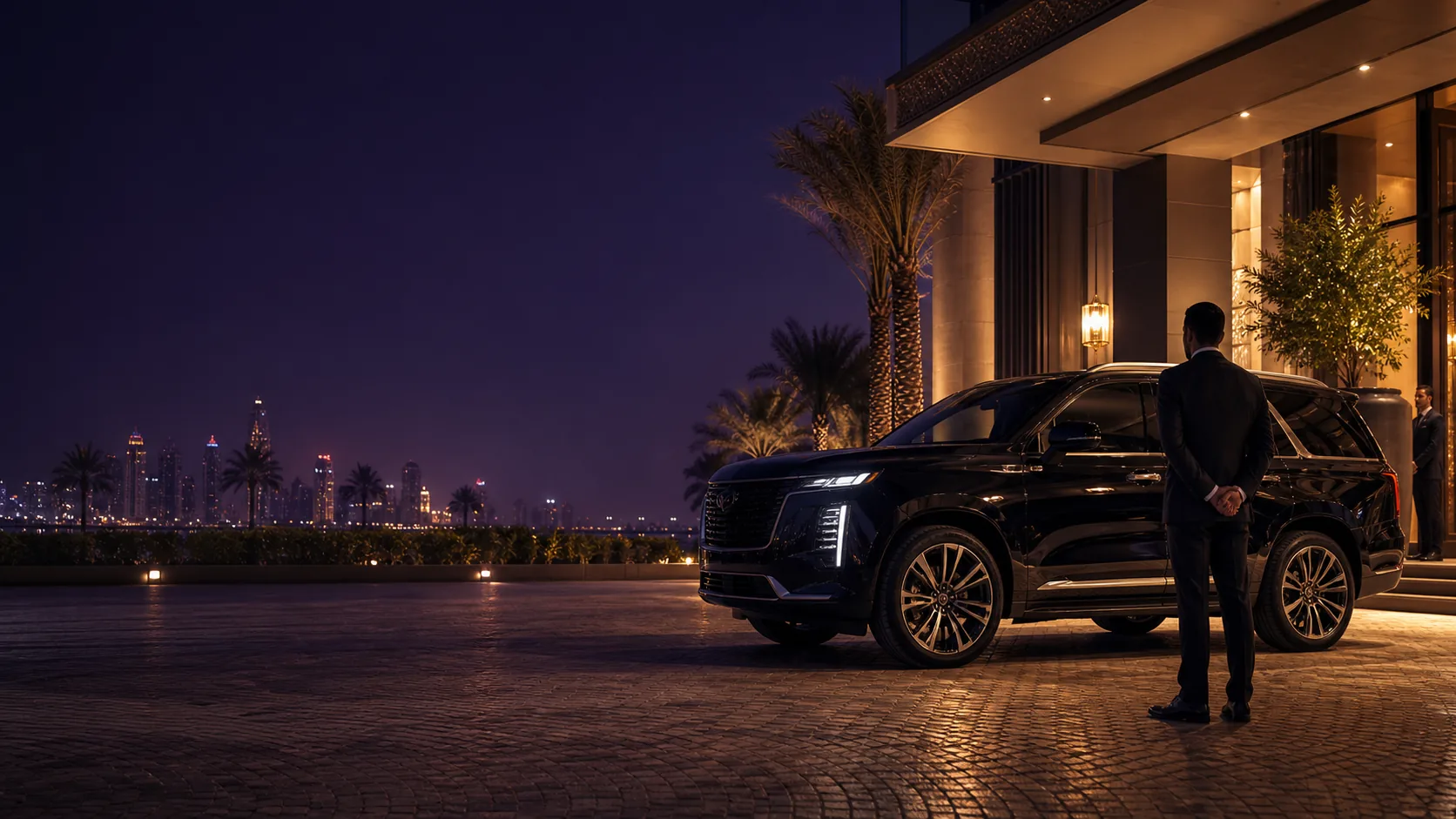 Chauffeur waiting beside a private transfer vehicle